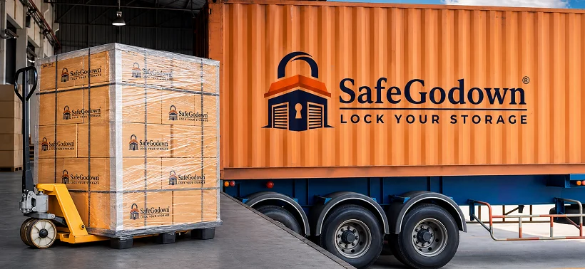 SafeGodown packers and movers trucks parked outside the Moshi godown in Pune